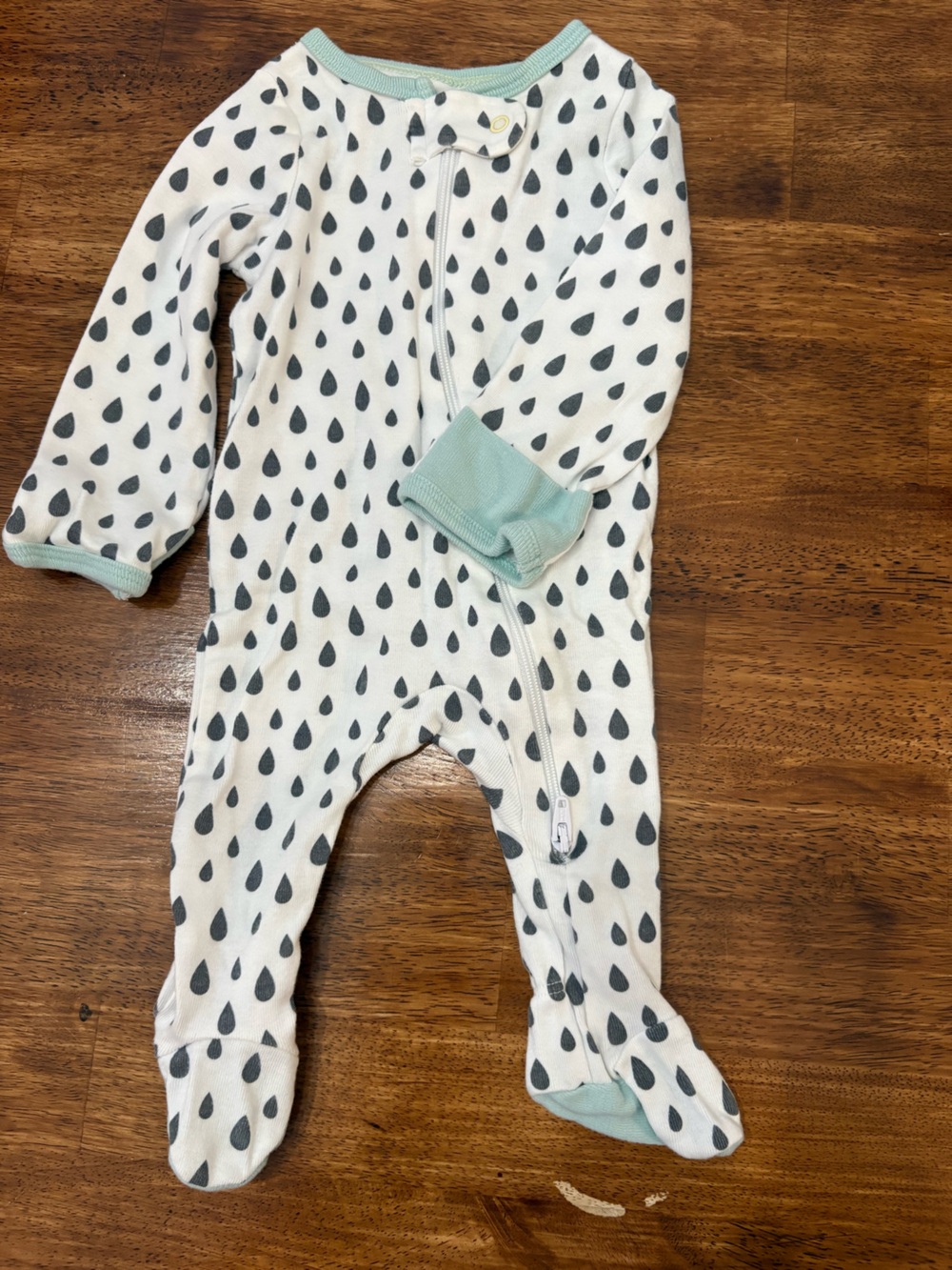 cloud island White Footie with Black Teardrop Print and Mint Trim